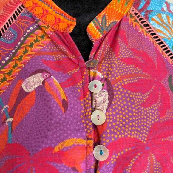 FARM RIO Colorful Scarf Print Swing Shirt Dress! NWOT! 3/4 Sleeve! COTTON. Large - Picture 4 of 14